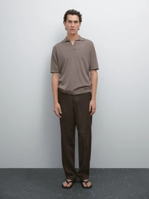 Dzianinowa Koszulka Polo Z Kontrastowym Elementem - Ecru Średni - - Massimo Dutti - Mężczyzna