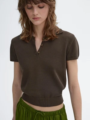 Dzianinowa Koszulka Polo Z Krótkim Rękawem - Brązowy - - Massimo Dutti - Kobieta
