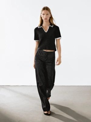 Dzianinowa Koszulka Polo Z Krótkim Rękawem - Czarny - - Massimo Dutti - Kobieta