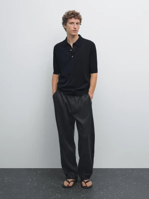 Dzianinowa Koszulka Polo Z Krótkim Rękawem - Granatowy - - Massimo Dutti - Mężczyzna