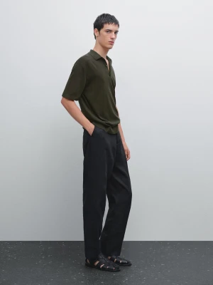 Dzianinowa Koszulka Polo Z Krótkim Rękawem - Khaki - - Massimo Dutti - Mężczyzna