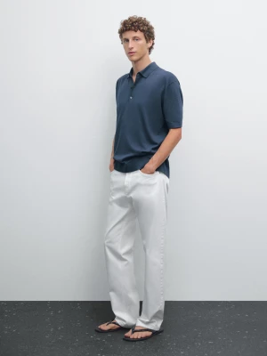 Dzianinowa Koszulka Polo Z Krótkim Rękawem - Niebieski - - Massimo Dutti - Mężczyzna