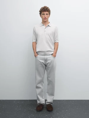 Dzianinowa Koszulka Polo Z Krótkim Rękawem - Perłowo-Szary - - Massimo Dutti - Mężczyzna