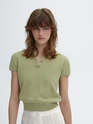 Dzianinowa Koszulka Polo Z Krótkim Rękawem - Pistacjowy - - Massimo Dutti - Kobieta