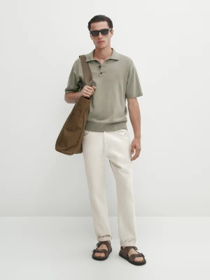 Dzianinowa Koszulka Polo Z Krótkim Rękawem - Sprane Khaki - - Massimo Dutti - Mężczyzna