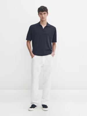 Dzianinowa Koszulka Polo Z Krótkim Rękawem − Studio - Niebieski - - Massimo Dutti - Mężczyzna