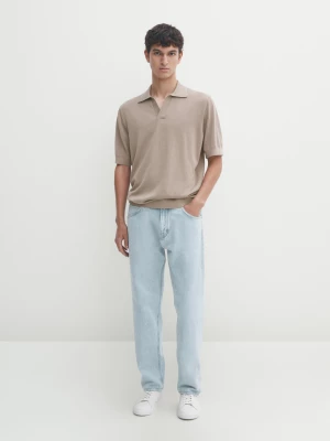 Dzianinowa Koszulka Polo Z Krótkim Rękawem − Studio - Piaskowy - - Massimo Dutti - Mężczyzna