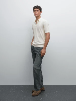 Dzianinowa Koszulka Polo Z Krótkim Rękawem - Surowy - - Massimo Dutti - Mężczyzna