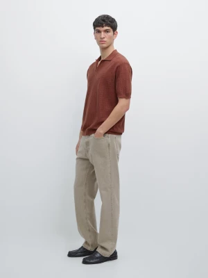 Dzianinowa Koszulka Polo Z Krótkim Rękawem Z Mieszanki Bawełny I Lnu - Winny - - Massimo Dutti - Mężczyzna