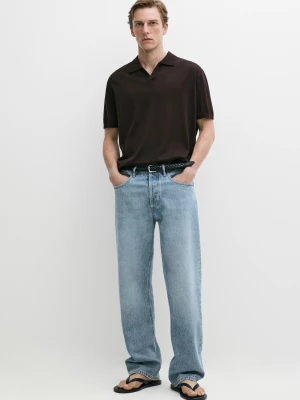 Dzianinowa Koszulka Polo Z Krótkim Rękawem Z Mieszanki Wełny - Brązowy - Massimo Dutti - Male
