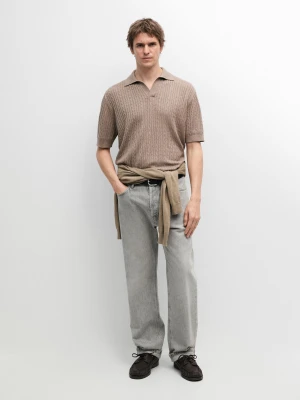 Dzianinowa Koszulka Polo Z Krótkim Rękawem Z Plecionym Detalem - Jansy Khaki - - Massimo Dutti - Mężczyzna