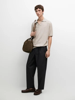 Dzianinowa Koszulka Polo Z Krótkim Rękawem Z Plecionym Detalem - Norkowy - - Massimo Dutti - Mężczyzna