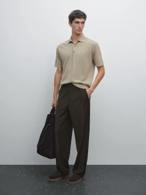 Dzianinowa Koszulka Polo Z Krótkim Rękawem - Zielony - - Massimo Dutti - Mężczyzna