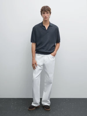 Dzianinowa Koszulka Polo Z Lnu I Bawełny - Granatowy - - Massimo Dutti - Mężczyzna