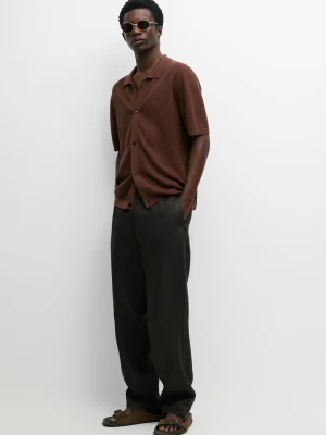 Dzianinowa Koszulka Polo Z Lnu Z Kołnierzykiem - Terakota - Massimo Dutti - Male
