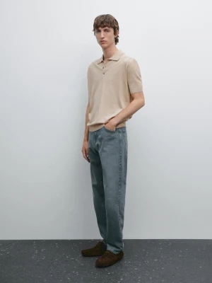 Dzianinowa Koszulka Polo Z Mieszanki Bawełny - Beżowy - - Massimo Dutti - Mężczyzna