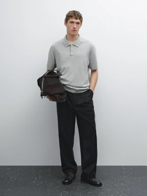 Dzianinowa Koszulka Polo Z Mieszanki Bawełny - Błękitny - - Massimo Dutti - Mężczyzna
