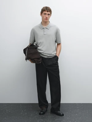 Dzianinowa Koszulka Polo Z Mieszanki Bawełny - Błękitny - - Massimo Dutti - Mężczyzna