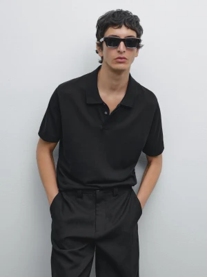 Dzianinowa Koszulka Polo Z Mieszanki Bawełny - Czarny - - Massimo Dutti - Mężczyzna