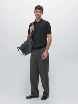 Dzianinowa Koszulka Polo Z Mieszanki Bawełny - Czarny - - Massimo Dutti - Mężczyzna