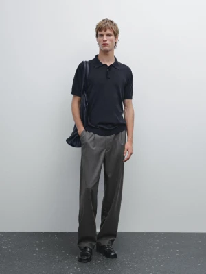 Dzianinowa Koszulka Polo Z Mieszanki Bawełny - Granatowy - - Massimo Dutti - Mężczyzna