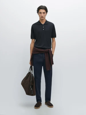 Dzianinowa Koszulka Polo Z Mieszanki Bawełny - Granatowy - - Massimo Dutti - Mężczyzna