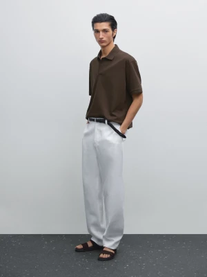 Dzianinowa Koszulka Polo Z Mieszanki Bawełny O Kroju Slim - Czekoladowy - - Massimo Dutti - Mężczyzna