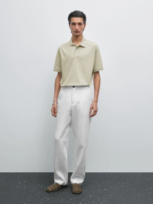 Dzianinowa Koszulka Polo Z Mieszanki Bawełny O Kroju Slim - Jasnozielony - - Massimo Dutti - Mężczyzna