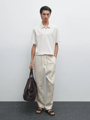 Dzianinowa Koszulka Polo Z Mieszanki Bawełny O Kroju Slim - Surowy - - Massimo Dutti - Mężczyzna