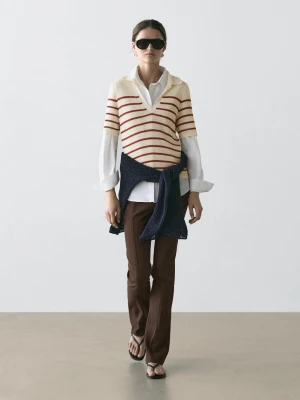 Dzianinowa Koszulka Polo Z Mieszanki Bawełny W Paski - Surowy - - Massimo Dutti - Kobieta