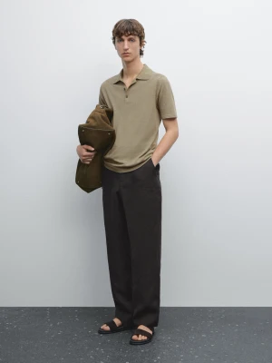 Dzianinowa Koszulka Polo Z Mieszanki Bawełny - Zielony Wodnisty - - Massimo Dutti - Mężczyzna