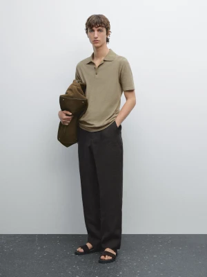 Dzianinowa Koszulka Polo Z Mieszanki Bawełny - Zielony Wodnisty - - Massimo Dutti - Mężczyzna