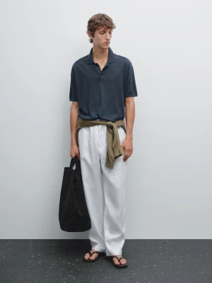 Dzianinowa Koszulka Polo Z Mieszanki Lnu - Granatowy - - Massimo Dutti - Mężczyzna