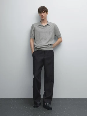 Dzianinowa Koszulka Polo Z Mieszanki Lnu W Paski - Szary Melanżowy - - Massimo Dutti - Mężczyzna