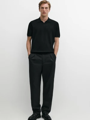 Dzianinowa Koszulka Polo Z Mieszanki Wełny - Czarny - Massimo Dutti - Male