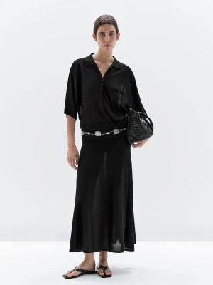 Dzianinowa Koszulka Polo Z Nietoperzowym Rękawem - Czarny - - Massimo Dutti - Kobieta