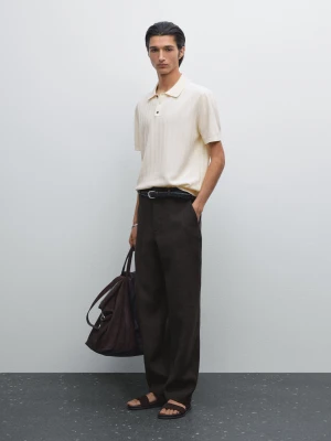 Dzianinowa Koszulka Polo Ze 100% Bawełny - Beżowy - - Massimo Dutti - Mężczyzna