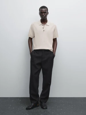 Dzianinowa Koszulka Polo Ze 100% Bawełny - Beżowy - - Massimo Dutti - Mężczyzna