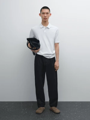 Dzianinowa Koszulka Polo Ze 100% Bawełny - Biały - - Massimo Dutti - Mężczyzna
