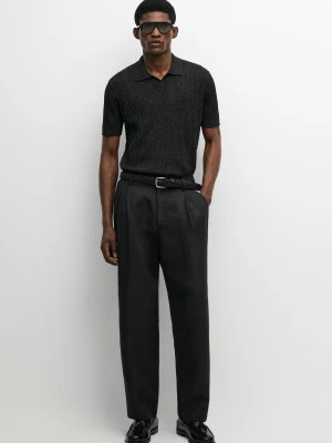 Dzianinowa Koszulka Polo Ze 100% Bawełny - Brudnoszary - - Massimo Dutti - Male