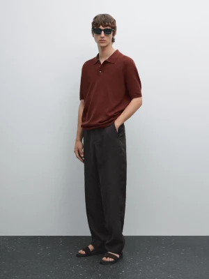 Dzianinowa Koszulka Polo Ze 100% Bawełny - Ciemnoceglasty - - Massimo Dutti - Mężczyzna