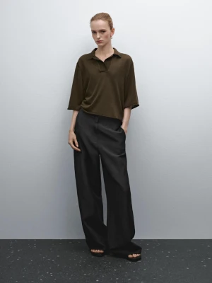 Dzianinowa Koszulka Polo Ze 100% Bawełny - Ciemny Khaki - - Massimo Dutti - Kobieta