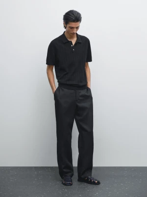 Dzianinowa Koszulka Polo Ze 100% Bawełny - Czarny - - Massimo Dutti - Mężczyzna
