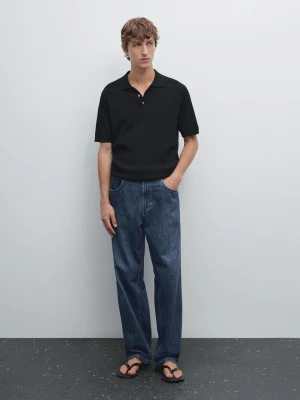 Dzianinowa Koszulka Polo Ze 100% Bawełny - Czarny - - Massimo Dutti - Mężczyzna
