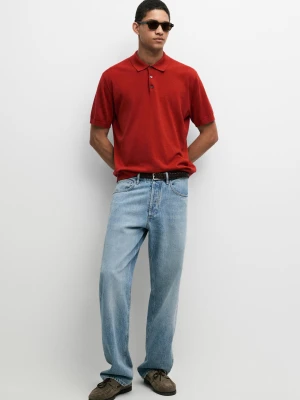 Dzianinowa Koszulka Polo Ze 100% Bawełny - Czerwony - Massimo Dutti - Male