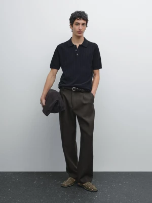 Dzianinowa Koszulka Polo Ze 100% Bawełny - Granatowy - - Massimo Dutti - Mężczyzna