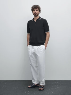 Dzianinowa Koszulka Polo Ze 100% Bawełny - Granatowy - - Massimo Dutti - Mężczyzna