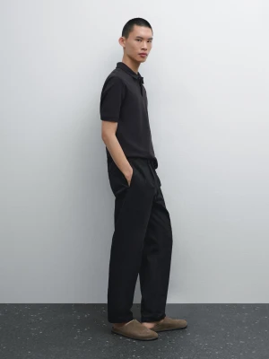 Dzianinowa Koszulka Polo Ze 100% Bawełny - Granatowy - - Massimo Dutti - Mężczyzna