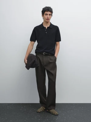 Dzianinowa Koszulka Polo Ze 100% Bawełny - Granatowy - - Massimo Dutti - Mężczyzna
