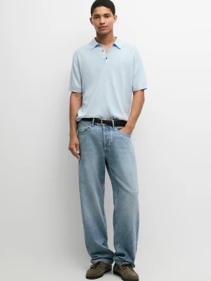 Dzianinowa Koszulka Polo Ze 100% Bawełny - Jasnoniebieski - Massimo Dutti - Male